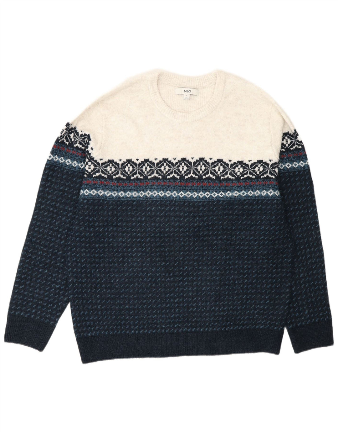 Marks & Spencer Pull à col rond pour homme Turquoise Fair Isle Taille L