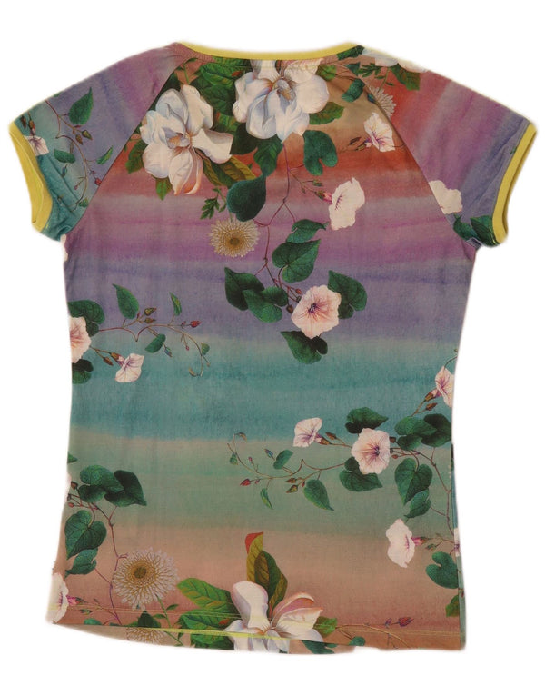 Adidas T-Shirt Femme Top XS UK 6 Polyester Floral Multicolore