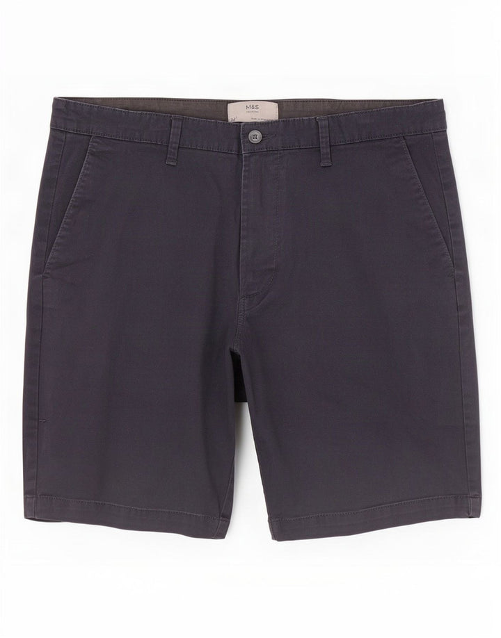 Marks & Spencer Short Chino Homme W34 Large Bleu Marine Coton