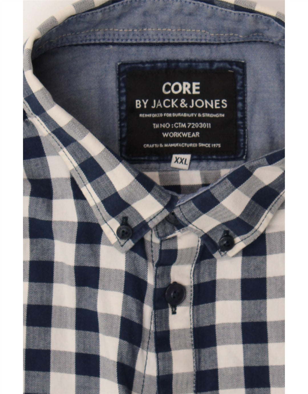 JACK & JONES Mens Shirt 2XL Navy Blue Gingham Cotton Vintage Jack & Jones and Second-Hand Jack & Jones from Messina Hembry 