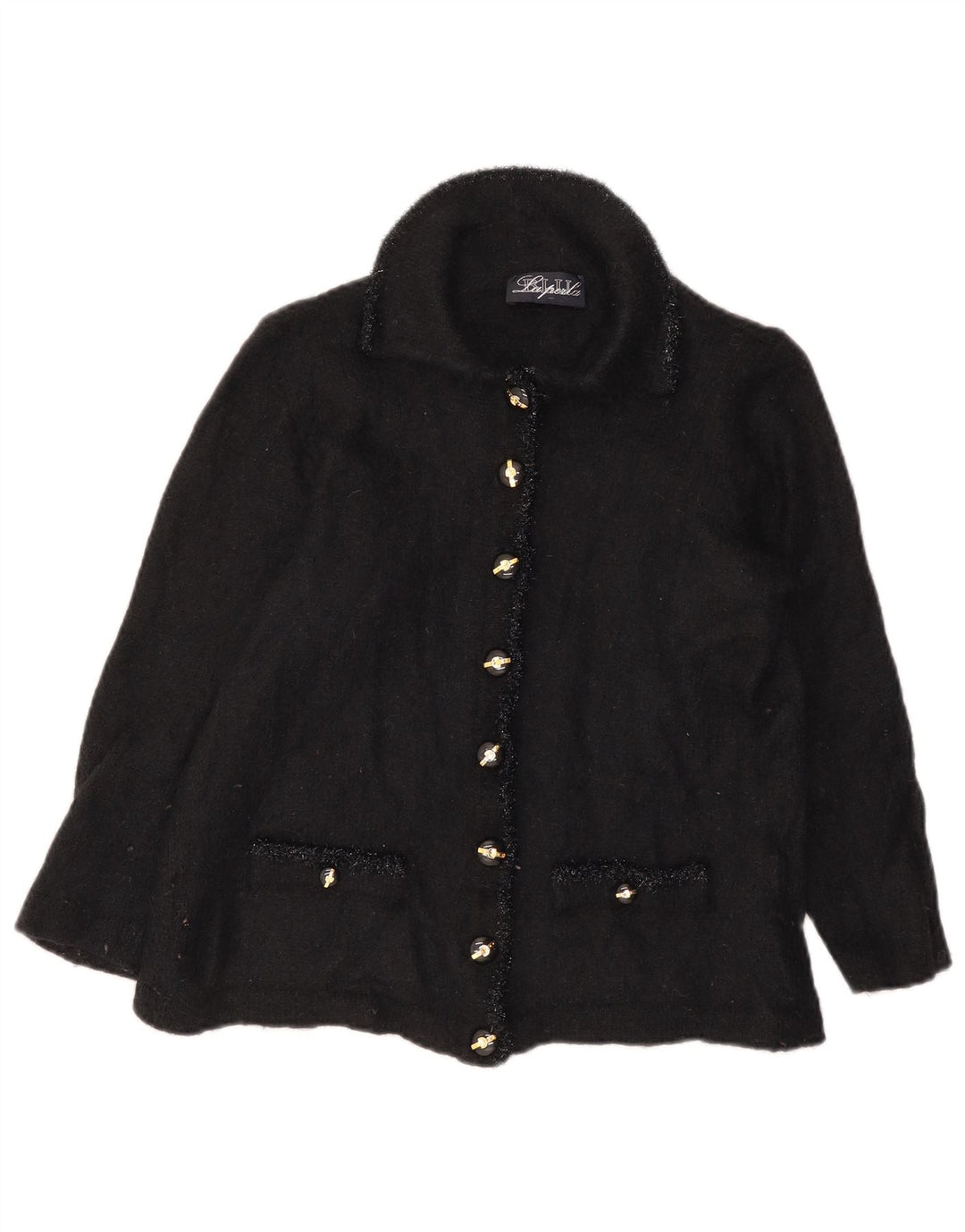 La Perla Pull Cardigan Femme UK 12 Moyen Noir Mohair