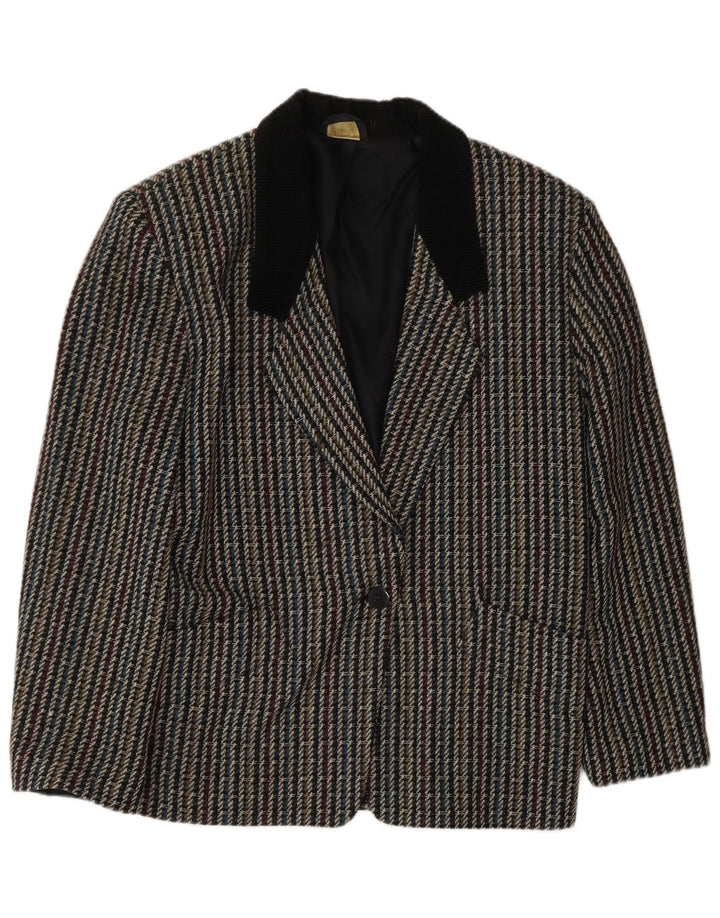 vintage Womens 1 Button Blazer Jacket UK 10 Petit chèque multicolore