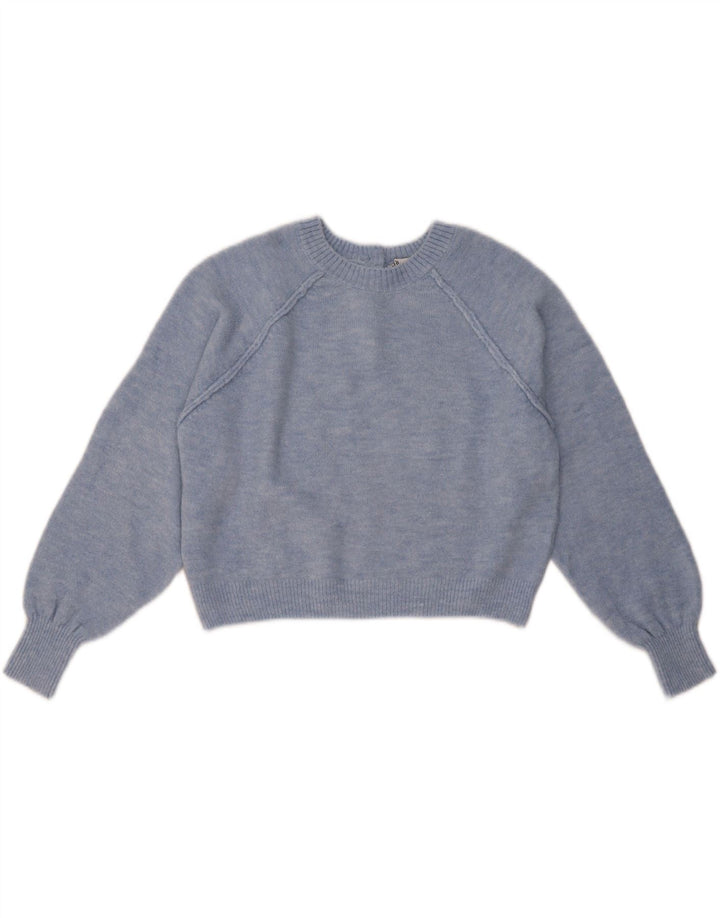 ZARA Pull court surdimensionné à col rond pour femme UK 10 Petit Bleu