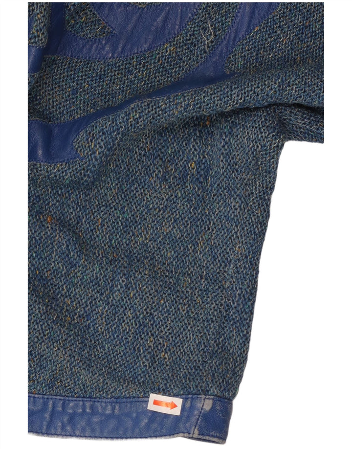 VINTAGE Femme Graphique Cardigan Pull UK 16 Grand Bleu Moucheté