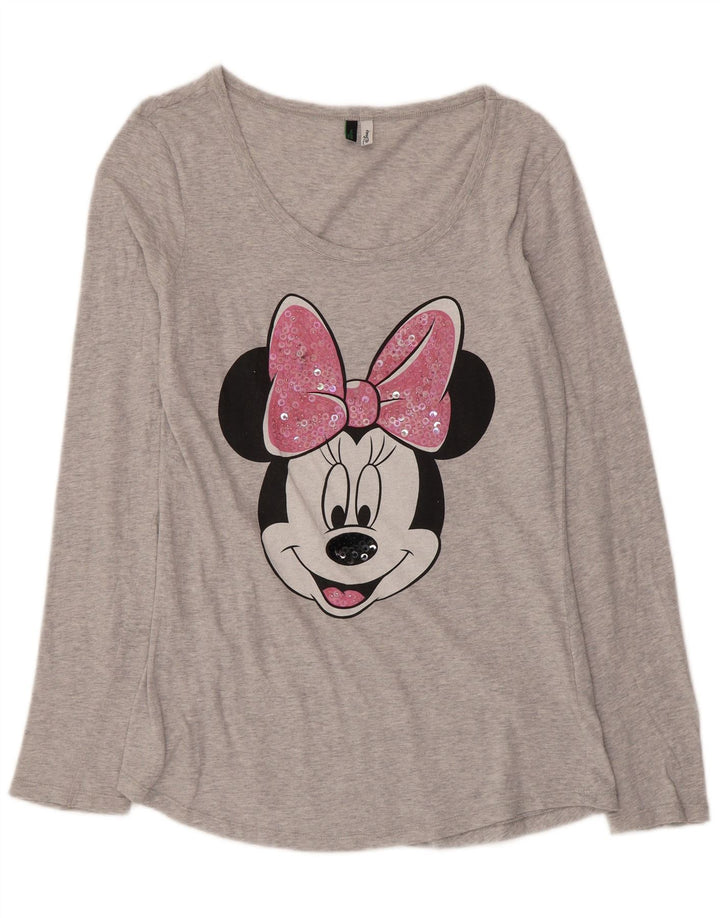 Benetton Haut Graphique Minnie Manches Longues Femme Gris Moyen Coton