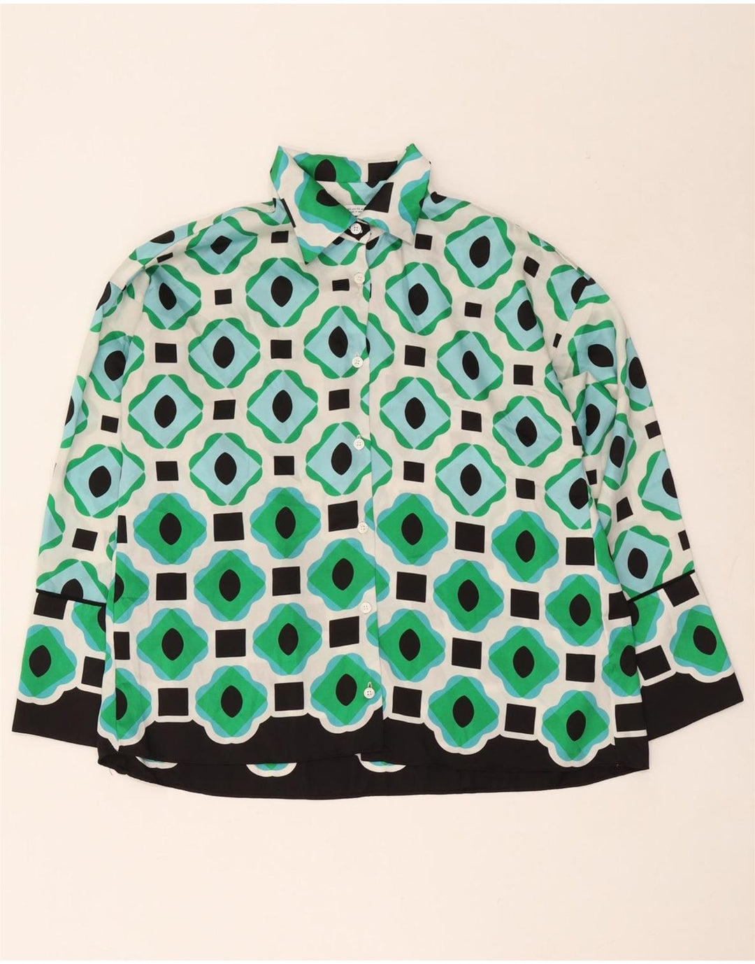Zara Chemisier surdimensionné pour femme UK 6 XS Vert géométrique Polyester