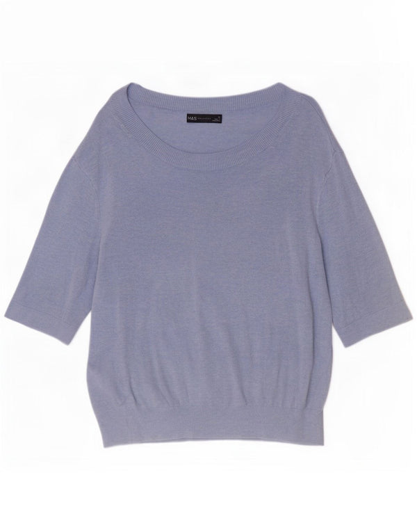 Marks & Spencer Pull à manches 3/4 et col bateau pour femme - Taille S - Bleu