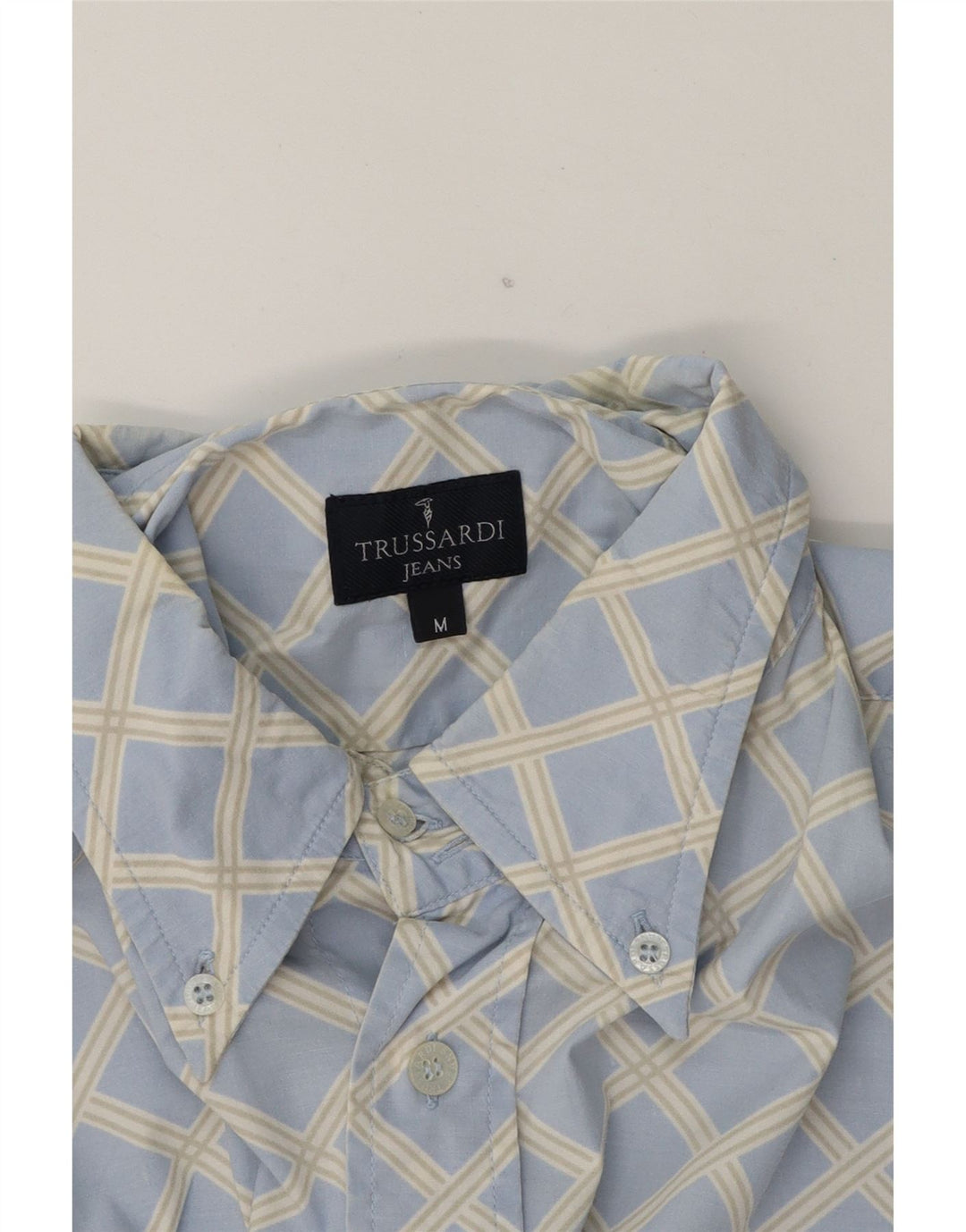 TRUSSARDI JEANS Mens Shirt Medium Blue Check Vintage Trussardi Jeans and Second-Hand Trussardi Jeans from Messina Hembry 