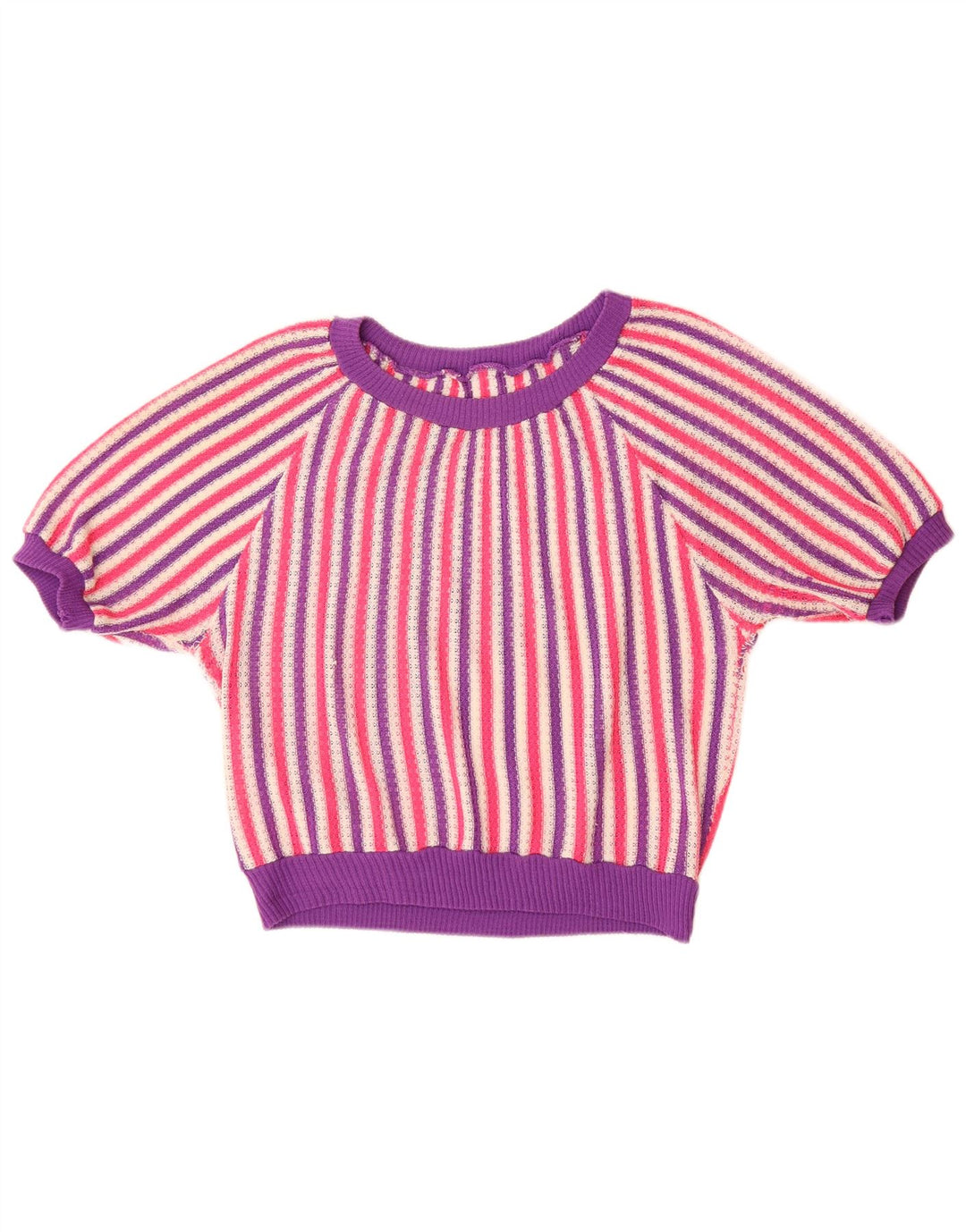 VINTAGE Femme Col Bateau Pull Pull UK 14 Grand Rayé Multicolore