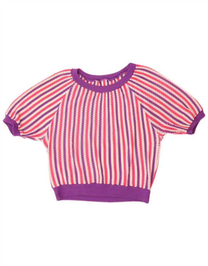 VINTAGE Femme Col Bateau Pull Pull UK 14 Grand Rayé Multicolore