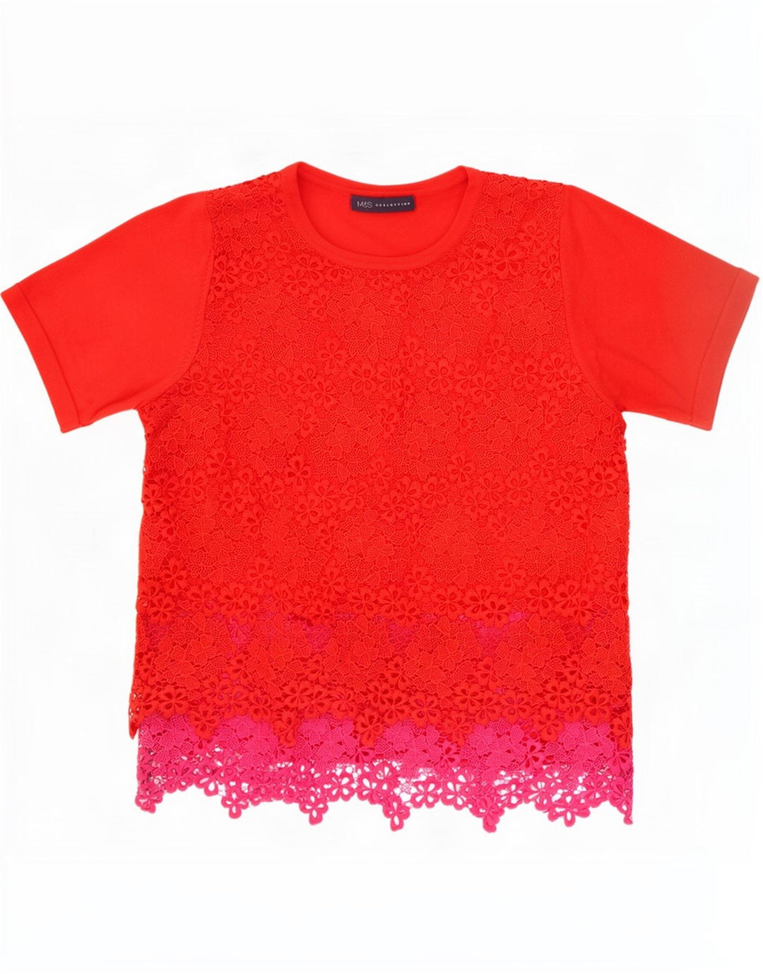 Marks & Spencer Haut chemisier en dentelle pour femme UK 12 Polyester floral rouge moyen