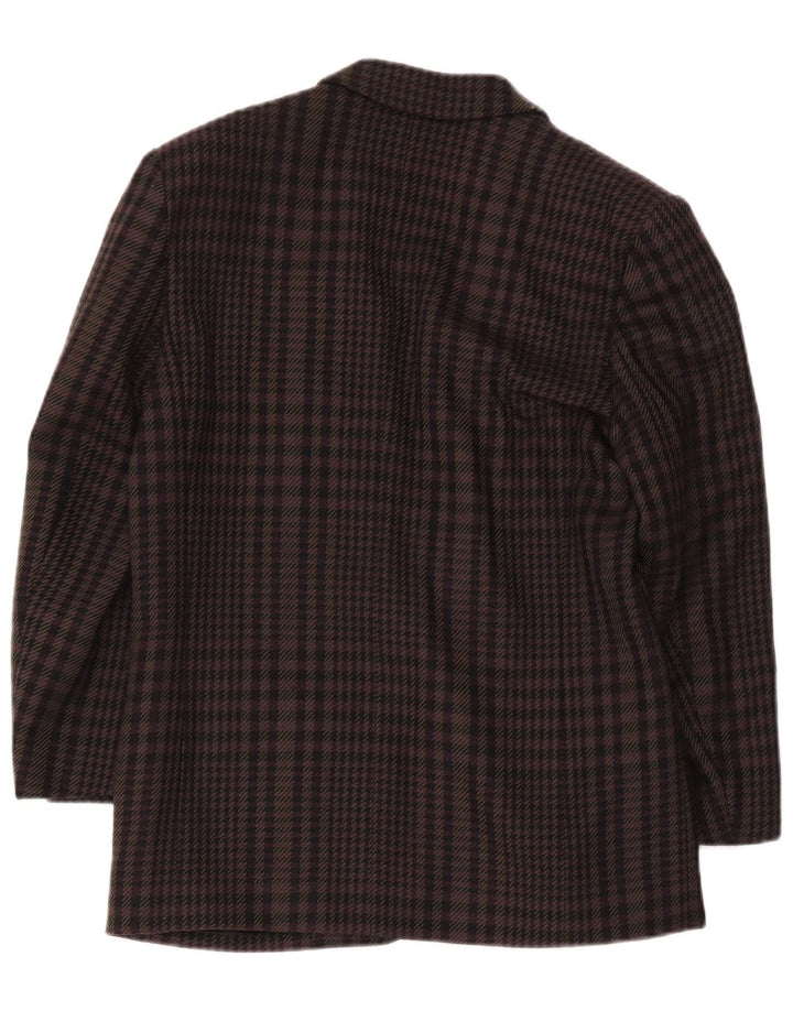 Helyett Veste Blazer 1 Bouton Femme IT 42 Laine Pied-de-Poule Marron Moyen