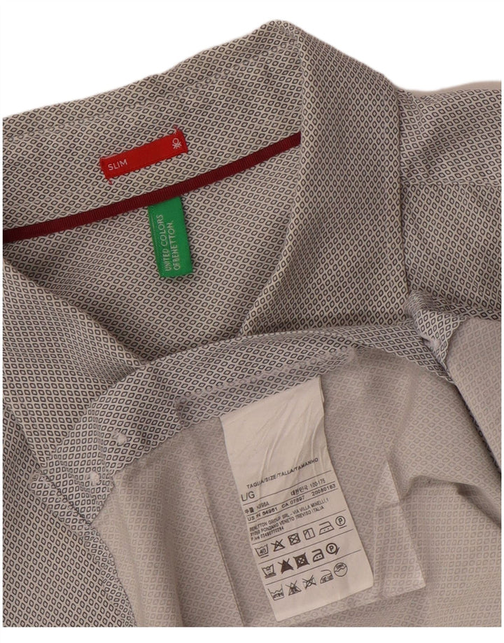 BENETTON Chemise Slim Fit Homme Gris Géométrique Coton
