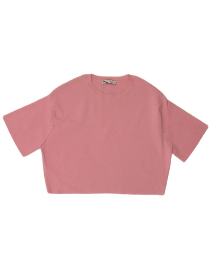 Zara Womens Crop Top UK 14 Nylon Rose Moyen