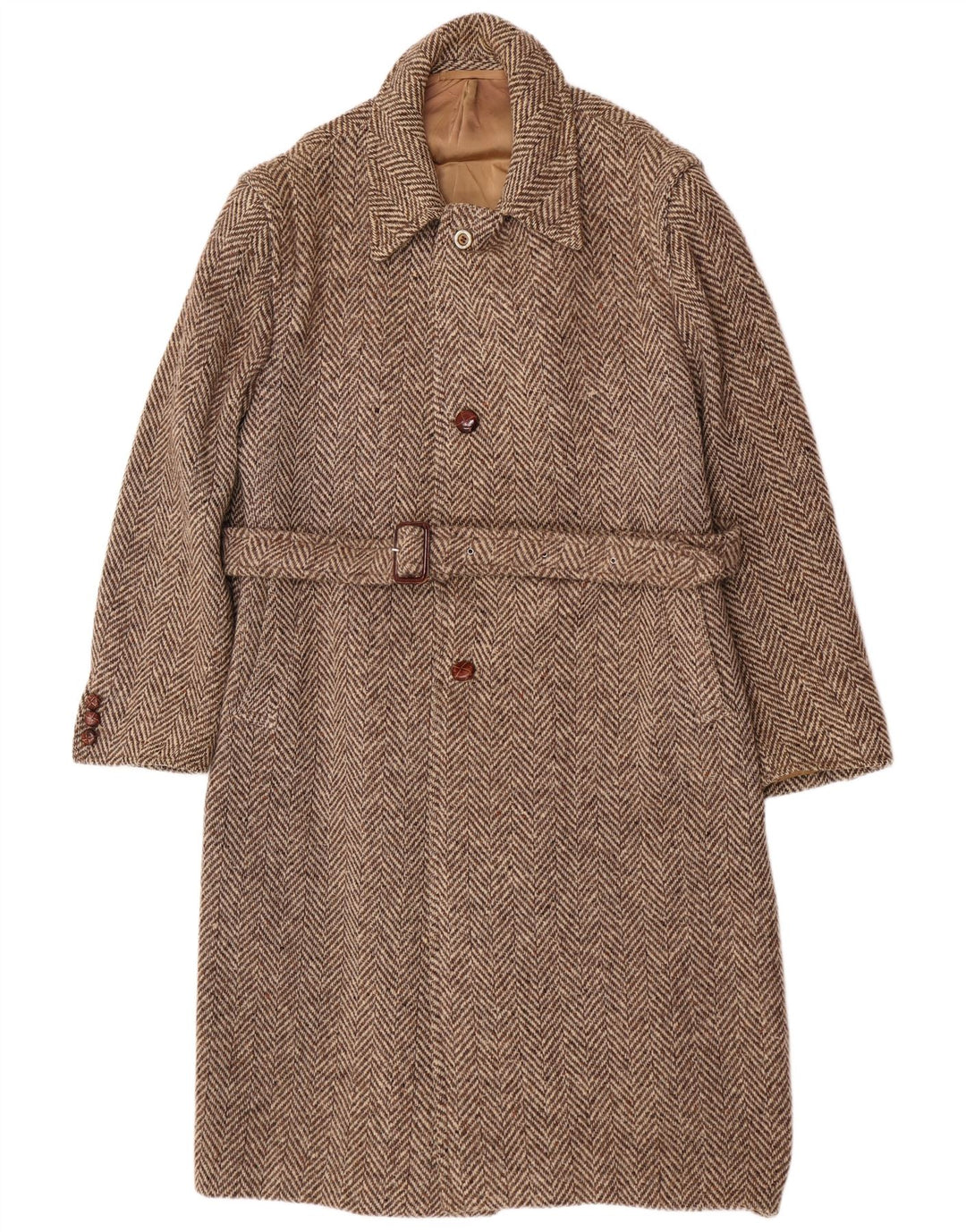 Moessmer Manteau Homme UK 42 XL Laine à Chevrons Marron