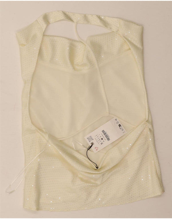 Zara Haut court à épaules dénudées pour femme UK 10 Petit polyester moucheté blanc cassé