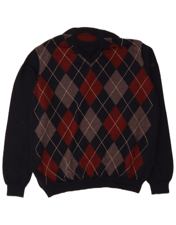 Maerz Muenchen Pull col V pour Homme XL Bleu Marine Argyle/Diamond Laine