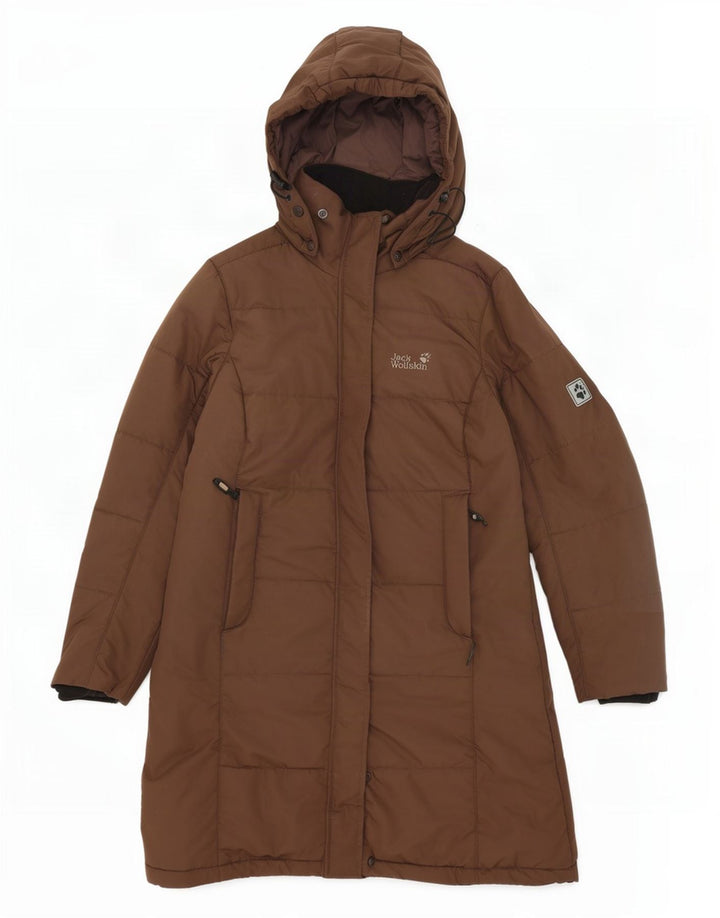 Jack Wolfskin Manteau rembourré à capuche pour femme UK 12/14 Marron moyen Polyester
