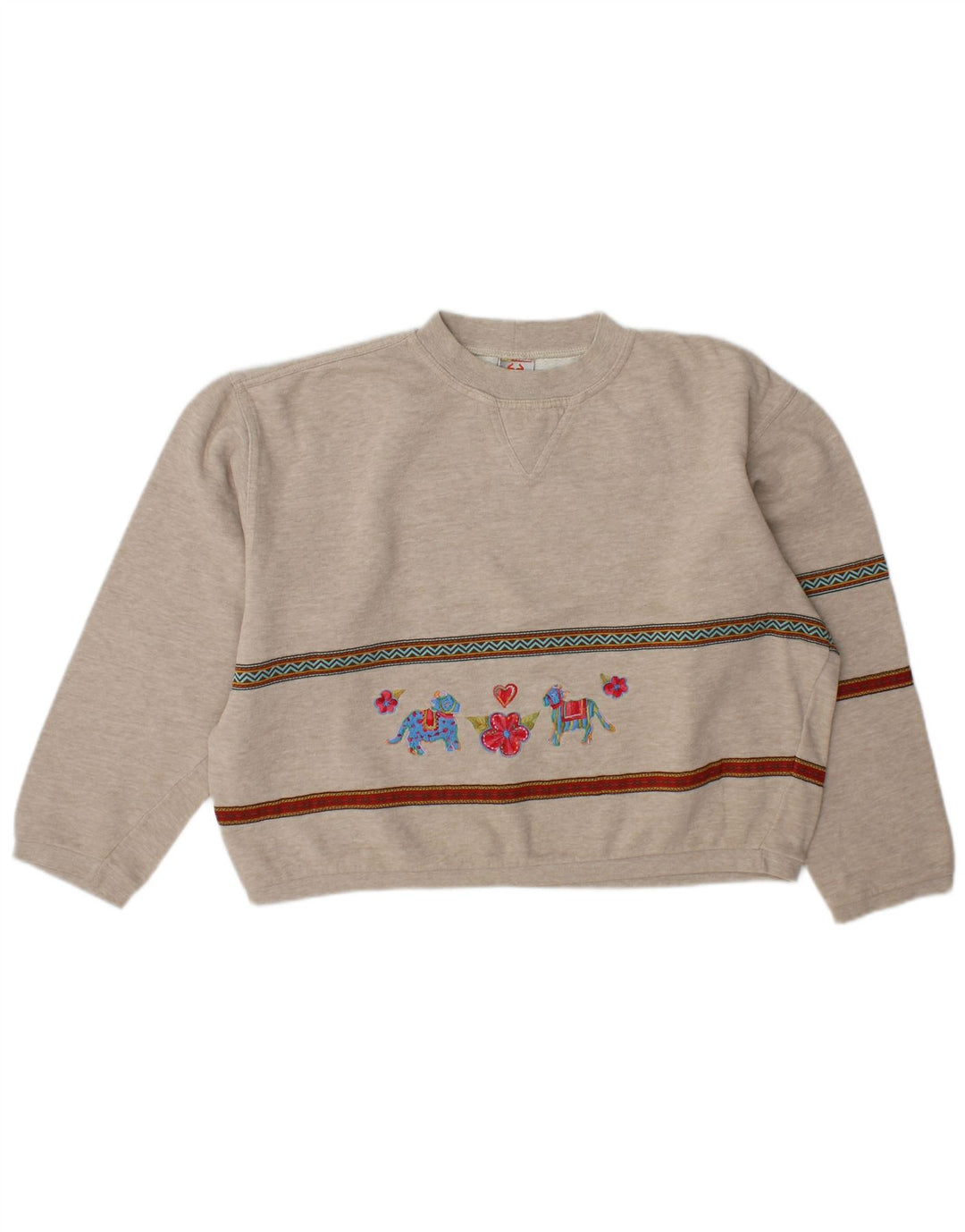 Stefanel Womens Crop Graphic Sweatshirt Jumper UK 14 Gris Moyen Rayé