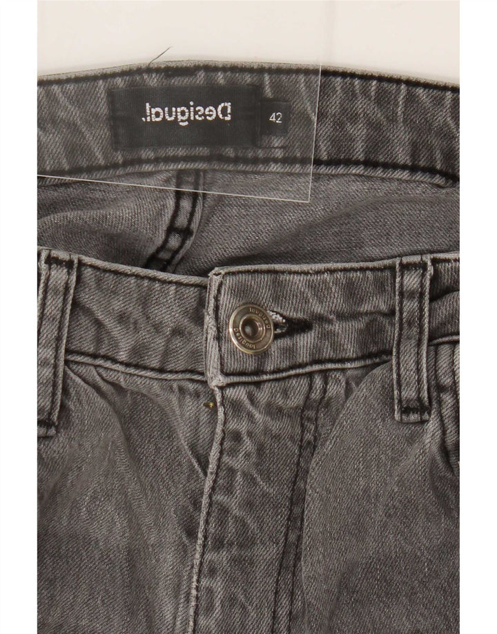 Desigual Jean droit à motif abstrait pour femme EU 42 Large W32 L28 Gris