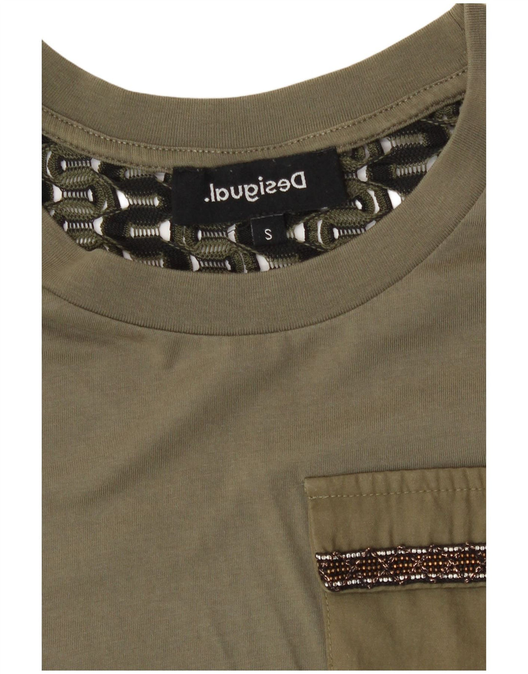 Desigual T-Shirt Femme Top UK 10 Petit Kaki Polyester
