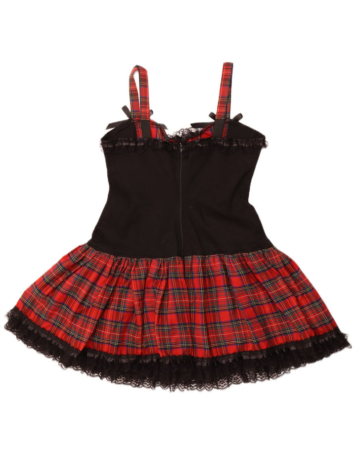 VINTAGE Femme Robe A-Line sans manches UK 16 Grand Coton à Carreaux Rouge