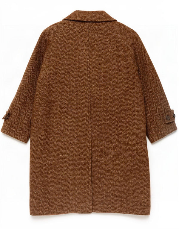 Pardessus vintage à 4 boutons pour femme UK 16 Large laine à chevrons marron