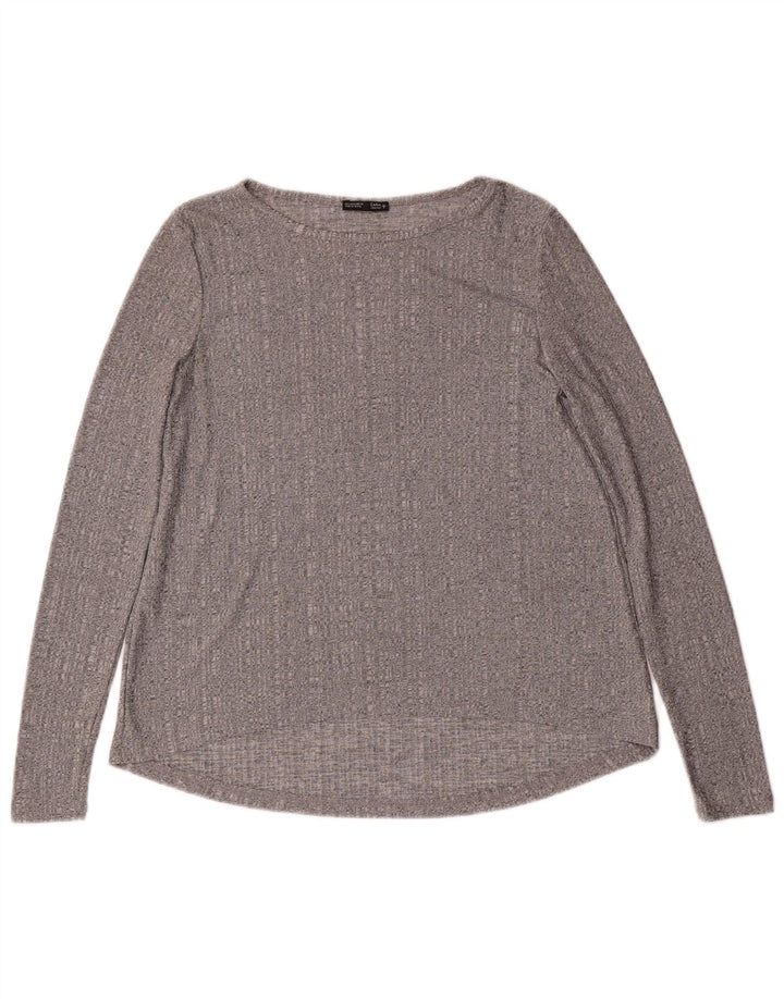 Zara Femme Top Manches Longues UK 10 Petit Gris Moucheté