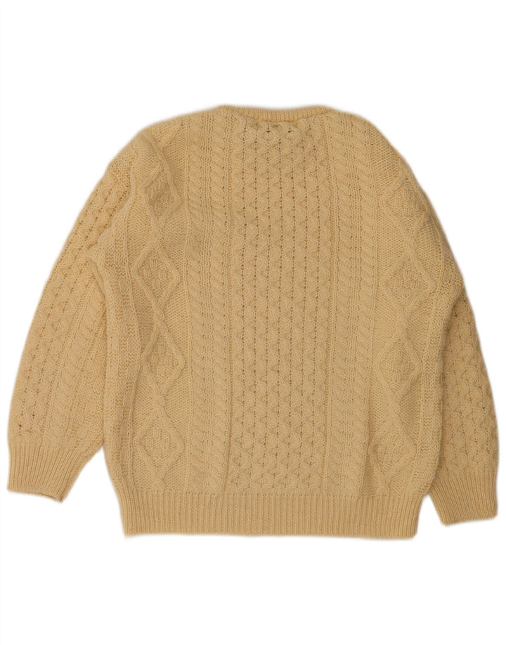 arancrafts Pull à col rond pour homme en laine beige moyen