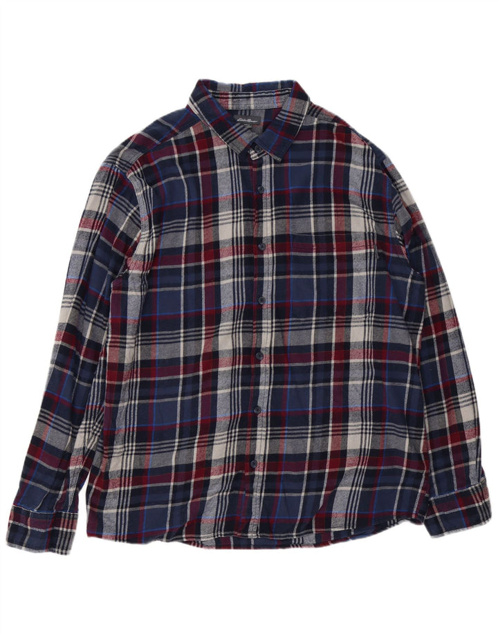 EDDIE BAUER Chemise en flanelle pour homme 2XL en coton à carreaux bleu marine