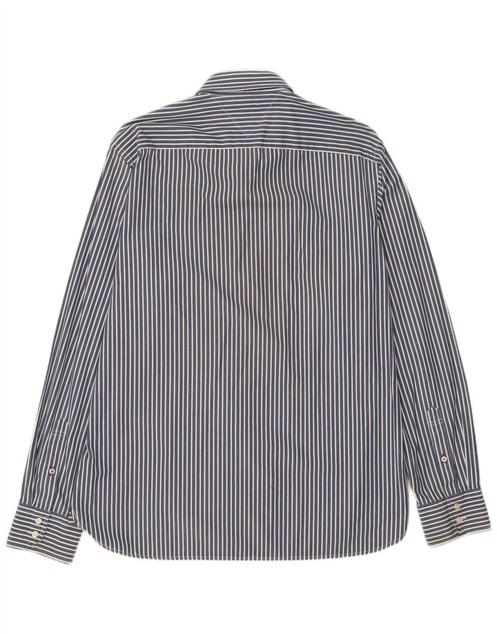 TOMMY HILFIGER Mens Shirt Large Navy Blue Striped Cotton