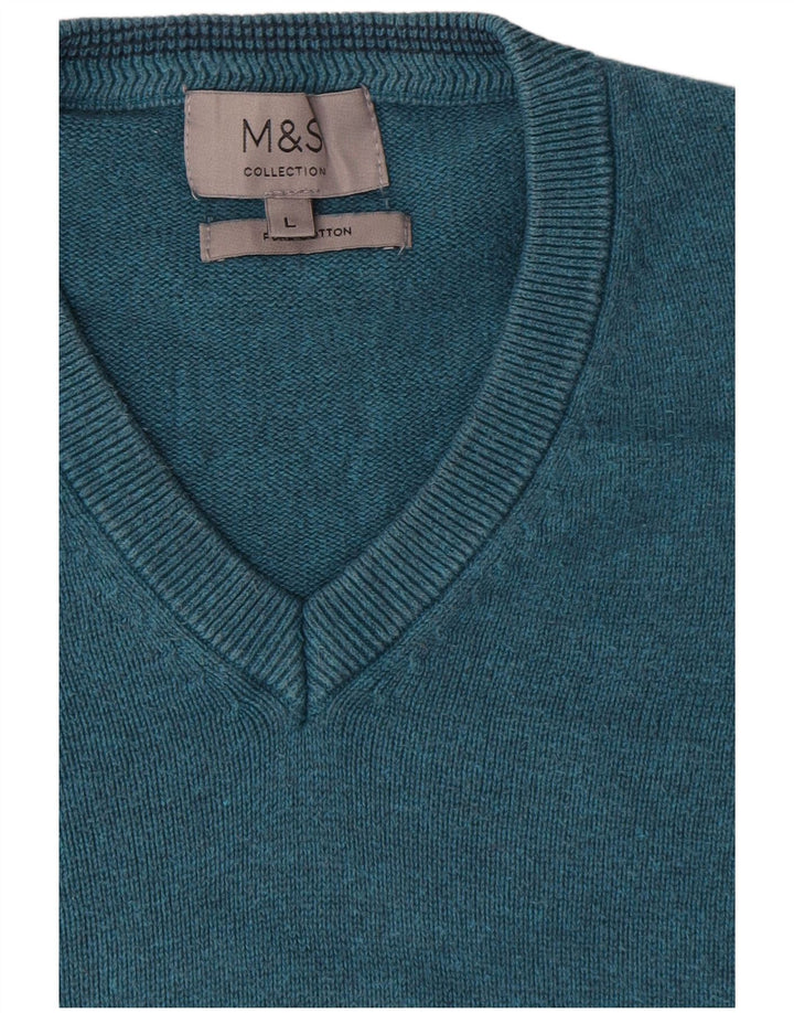 Marks & Spencer Pull col V pour homme en coton bleu Taille L