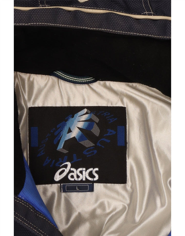 Asics Veste de ski à capuche pour homme UK 40 Large Bleu marine Colourblock