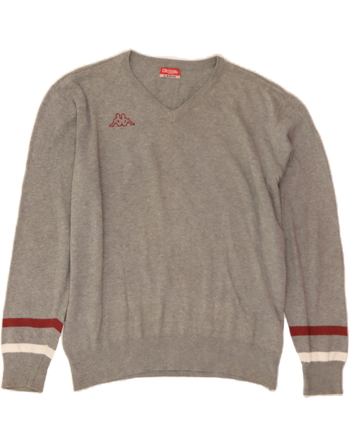 KAPPA Mens V-Neck Jumper Sweater Large Grey Cotton Vintage Kappa and Second-Hand Kappa from Messina Hembry 