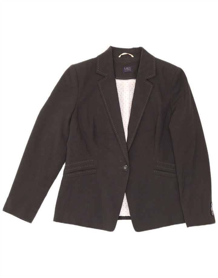 Marks & Spencer Veste blazer à 1 bouton pour femme UK 16 Large Gris Polyester