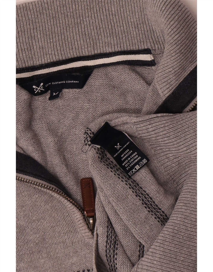 Crew Clothing Pull col zippé homme en coton rayé gris moyen