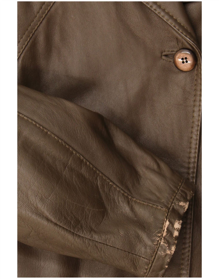 veste en cuir femme vintage UK 16 Grand Brun