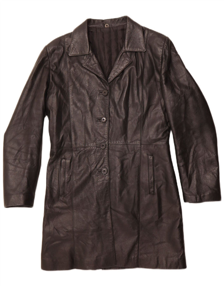 VINTAGE Manteau en Cuir Femme IT 44 Moyen Noir