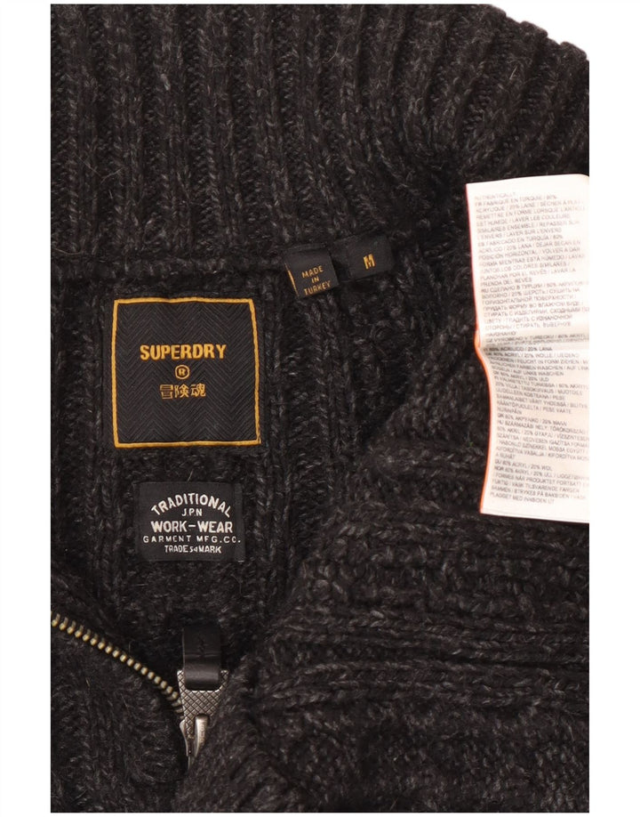Superdry Pull Zip Neck Jumper Homme Gris Moyen Acrylique