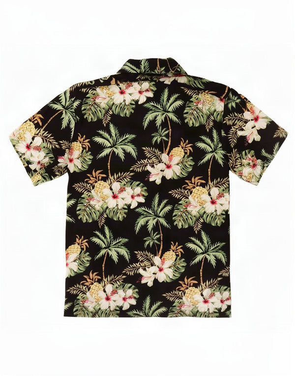 Chemise à manches courtes Vintage pour hommes, en Viscose florale noire moyenne, hawaïenne