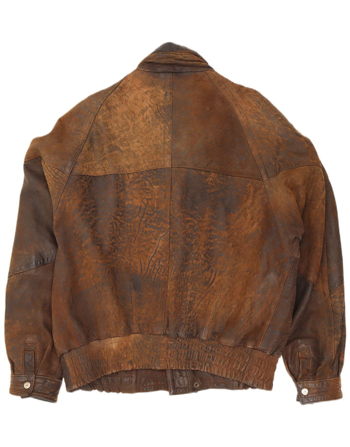 Gina Bacconi Veste bomber en cuir pour homme UK 36 Petit marron patchwork rétro