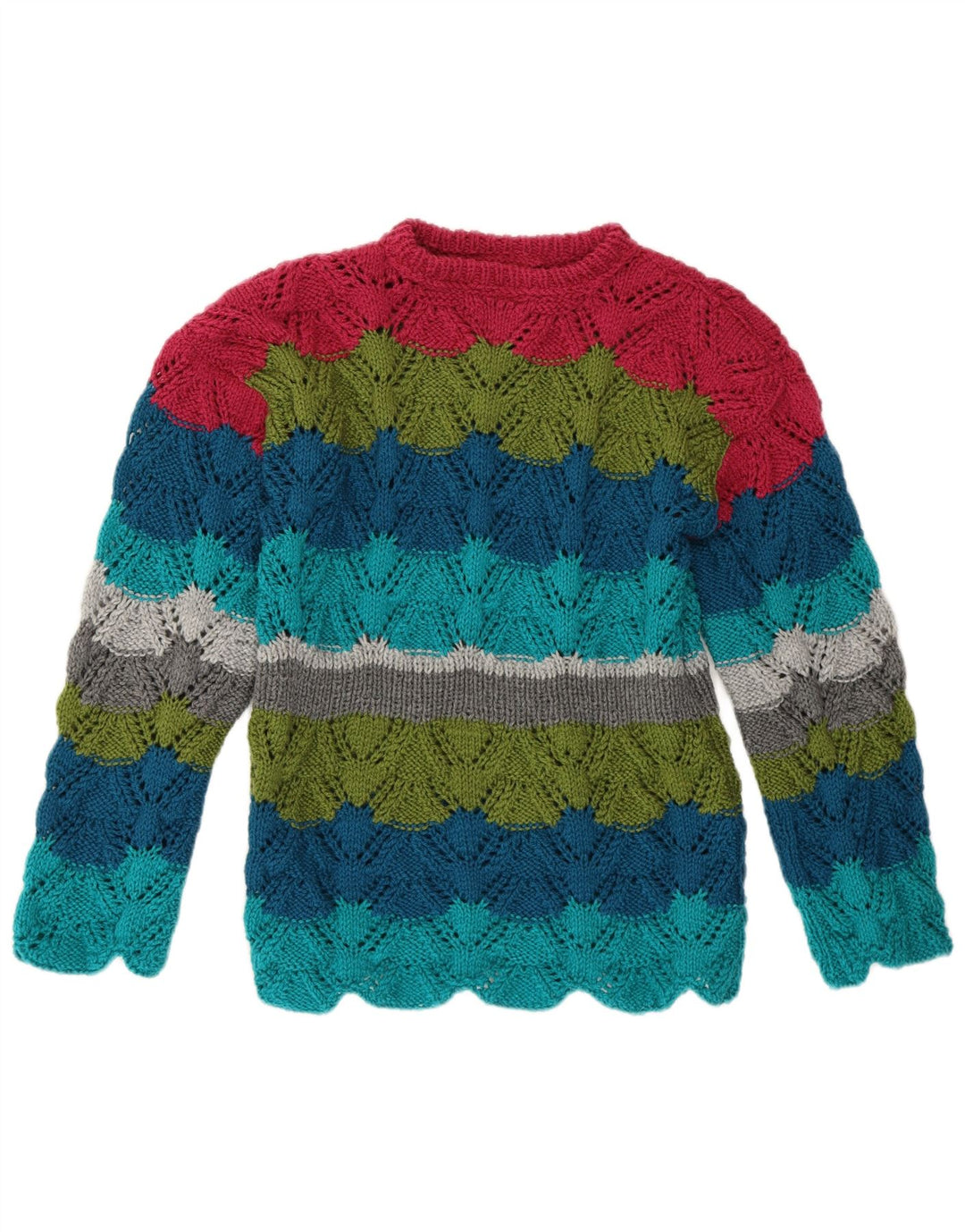 vintage Womens Crew Neck Jumper Pull UK 14 Moyen Multicolore Rayé