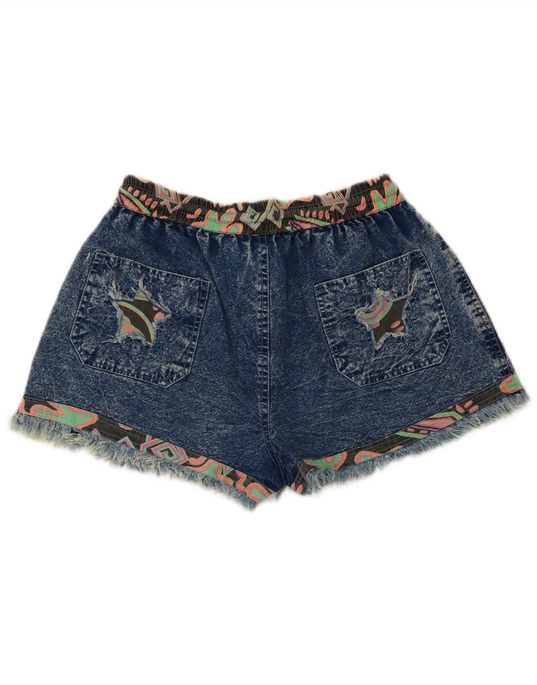 vintage Femme Denim Shorts Moyen W28 Bleu Patchwork
