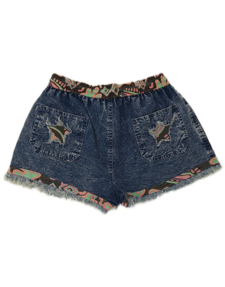vintage Femme Denim Shorts Moyen W28 Bleu Patchwork