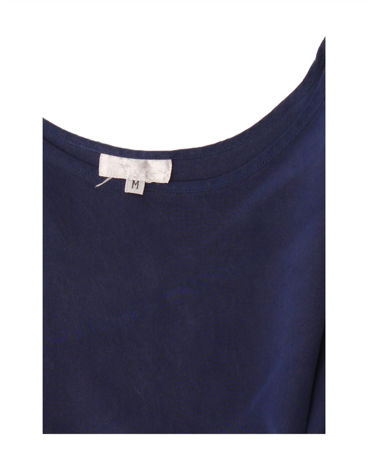 vintage Femme Blouse Sans Manches Top UK 14 Bleu Marine Moyen