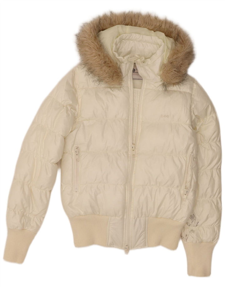 Lee Veste rembourrée à capuche pour femme UK 6 XS Blanc Polyamide