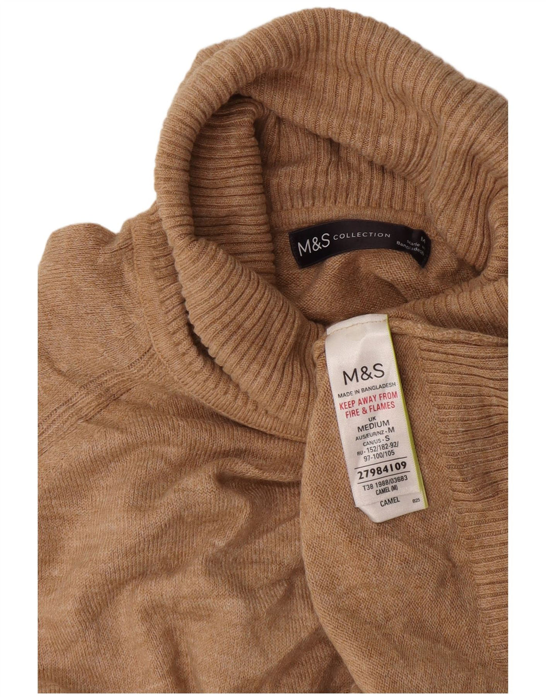 Marks & Spencer Pull col roulé pour femme UK 14 Acrylique beige moyen