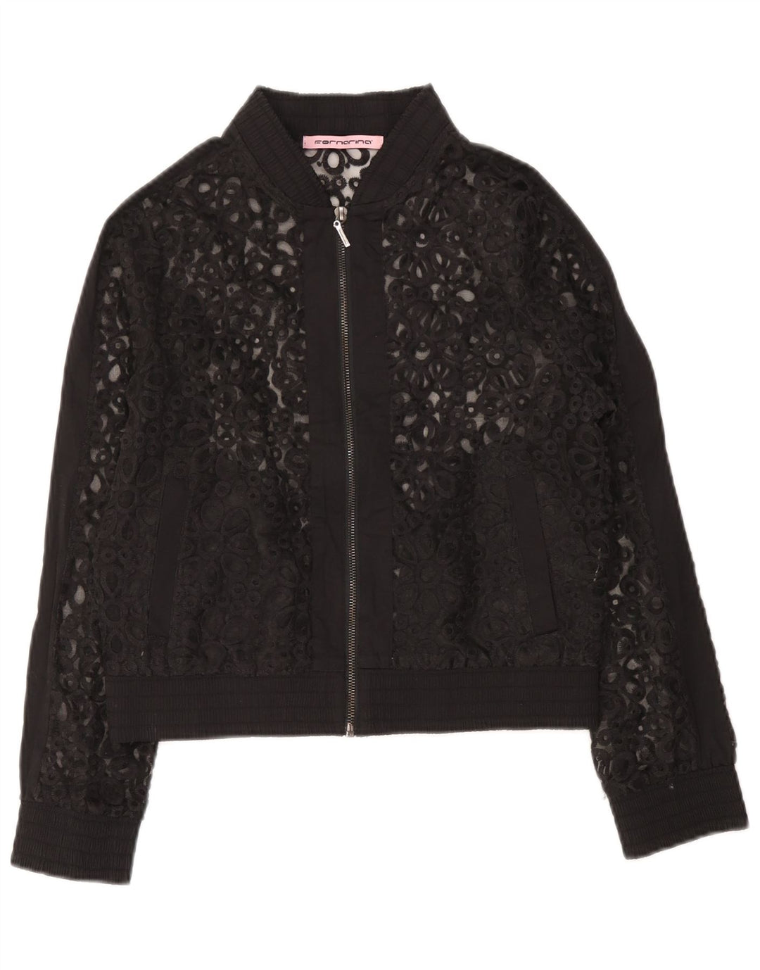Fornarina Veste bomber en dentelle pour femme UK 12 Medium Noir Floral