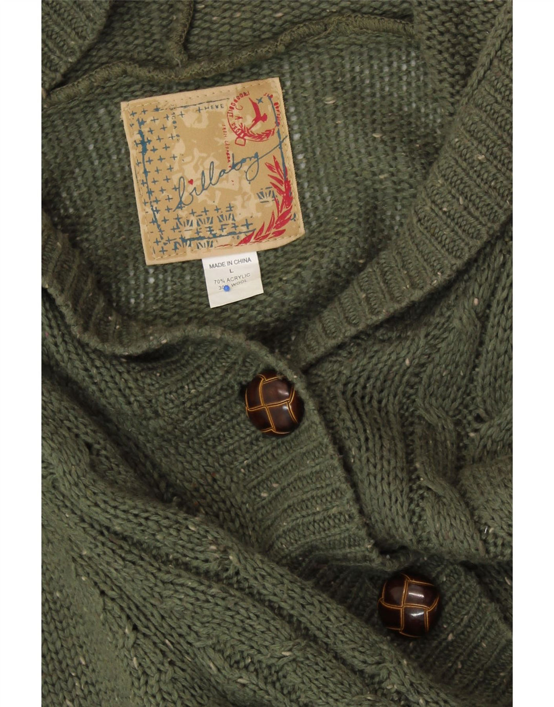 BILLABONG Pull Cardigan Long pour Femme UK 14 Grand Vert Moucheté