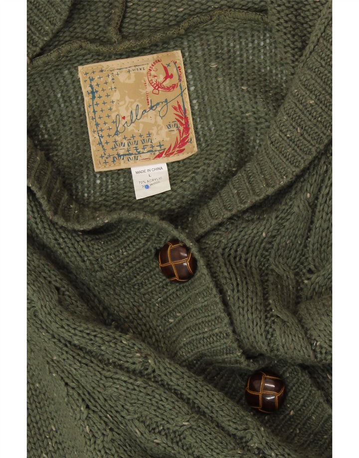 BILLABONG Pull Cardigan Long pour Femme UK 14 Grand Vert Moucheté